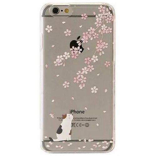 iPhone 6 Case, SwiftBox Cute Cartoon Case for iPhone 6 4.7 inch + Free 0.3mm Tempered Glass Screen Protector + SwiftBox Owl Phone Strap (Cherry Blossom and White Cat)