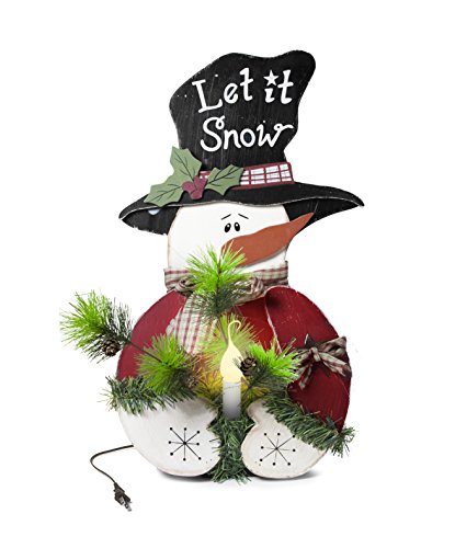 Country Snowman with Light Up Candle Decoration