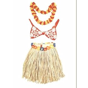TIKI HULA GRASS SKIRT SET - ADULT - HAWAIIAN HULA OUTFIT