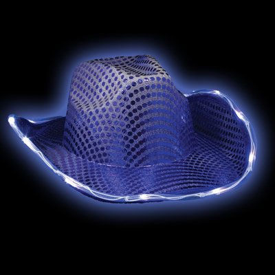 Glitter and Blinking Blue Sequin Cowboy Hat with LED Lights