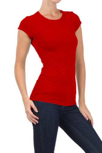 BLVD Women's Basic Solid Round Neck Tee