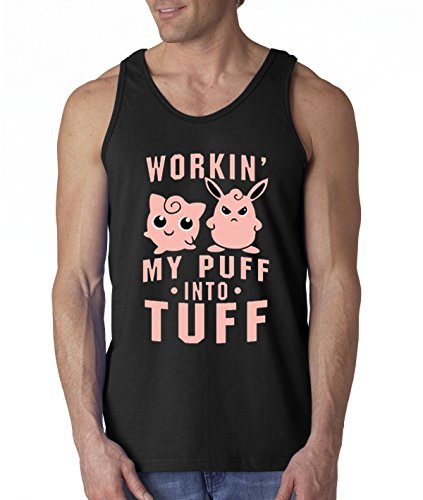 allwitty 1020 - Men's Tank-Top Workin My Puff Into Tuff Jigglypuff Wigglytuff Pokemon Gym Training Workout