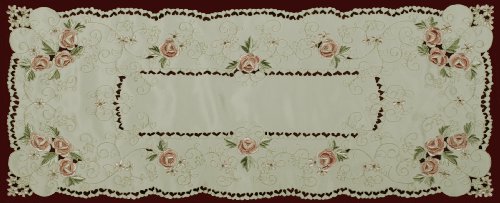 Embroidered Rose Daisy Floral Table Runner 15x33
