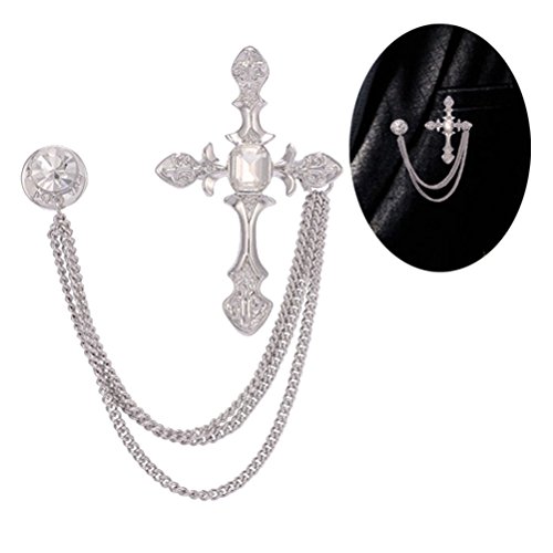 S&E Men's Vintage Floral Cross Chain Lapel Stick Wedding Suit Tuxedo Corsage Brooch Pin