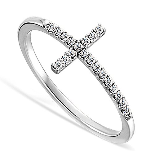 Sideways Cross CZ Sterling Silver .925 Ring