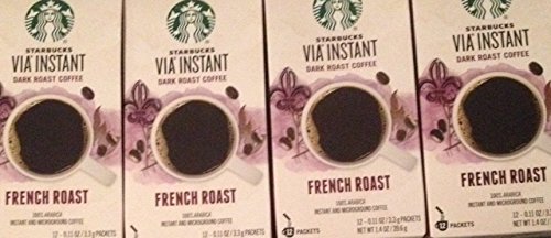 Starbucks Via Instant Coffee Bundle - French Roast (4 Boxes, 48 Count)