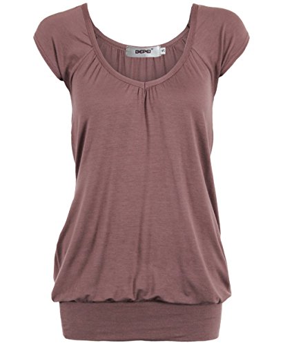 Bepei Women Hip Length V Neck Top Solid Short Sleeve T Shirt Tunic Blouse