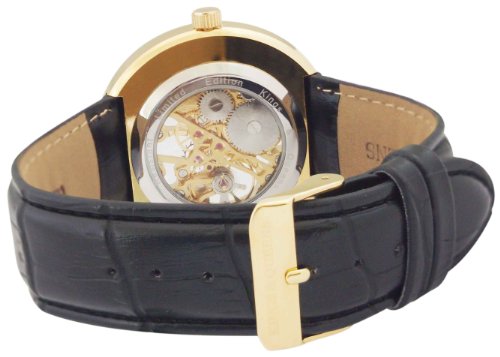 

Kings and Queens Mens Mechanical Skeleton Watch Gold Bezel Black Leather Strap KQ-BKGD