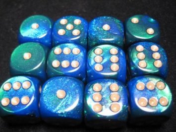 

Chessex Dice Sets: Blue-Green/Gold Gemini 16mm d6 (12)