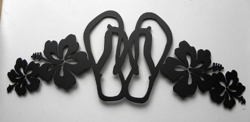 Hibiscus Flowers with Flip Flops Tropical Metal Wall Art Home Decor