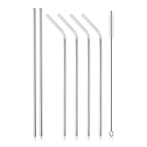Leadtry Stainless Steel Drinking Straws Set of 2 Straight and 4pcs Bending Free Cleaning Brush Included Fits For 20 oz & 30 oz Tumbler Rambler Cup Yeti, RTIC, SIC, Ozark Trail (4+2+1)