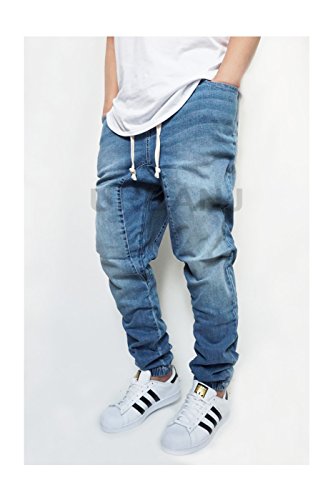 URBANJ MEN'S INDIGO DROP CROTCH DENIM JOGGER PANTS