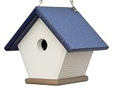 Recycled Plastic Wren House: Hanging Bird House Handmade from Eco Friendly Materials (Navy/Wood)