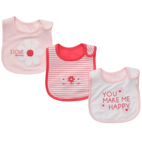Carter's Baby Girls' 3-Pack Teething Bibs - Light Pink/Poppy - One Size