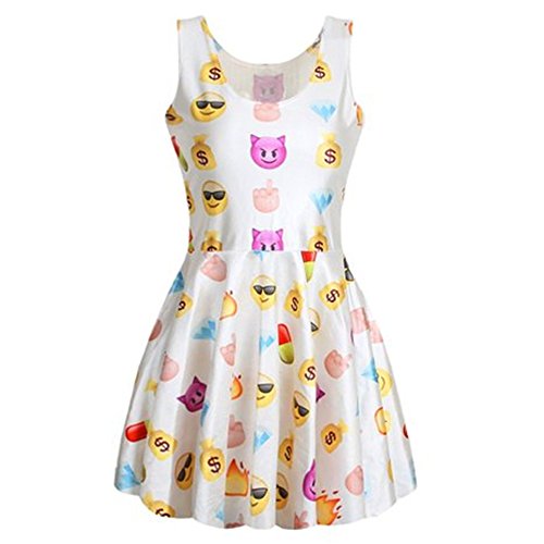 Ninimour- 3D Digital Print Emoji Print Skater Clubwear Ball Party Dress