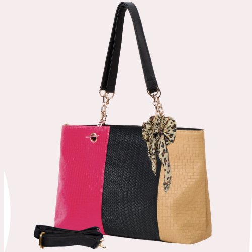 MG Collection Woven Pattern Embossed Satchel Shoulder Bag W/ Accent Scarf
