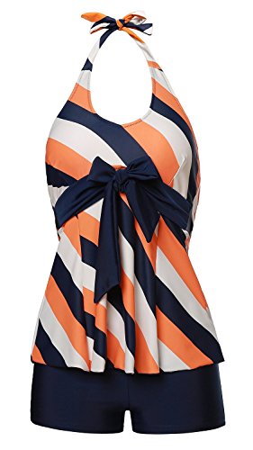 MiYang Women's Padded High Waist Slim Tankini Set Bathing Swimwear