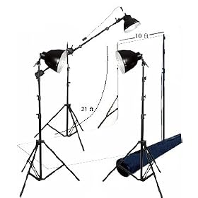 Heavy Weave White Muslin Backdrop with Stand & 750watt Continuous Light Kit