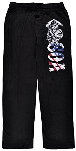Sons of Anarchy Men's Reaper USA Flag Pajama Pants (Large, Black)