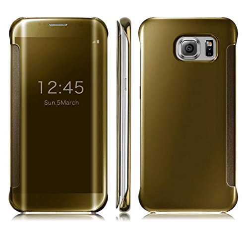 Samsung Galaxy S6 Edge PLUS Case, Towallmark Clear View Mirror Flip Smart Case Cover (Gold)
