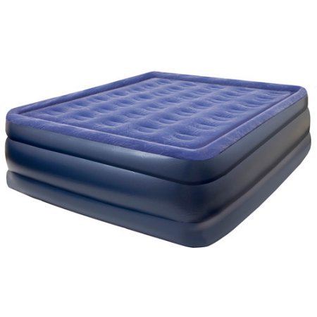 Queen Built-in Electric Air Pump, Raised Flock Top Air Bed, Blue