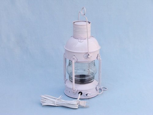 Iron Anchor Electric Lantern 15" - White - Electric Nautical Lantern - Beach Decor - Image 3