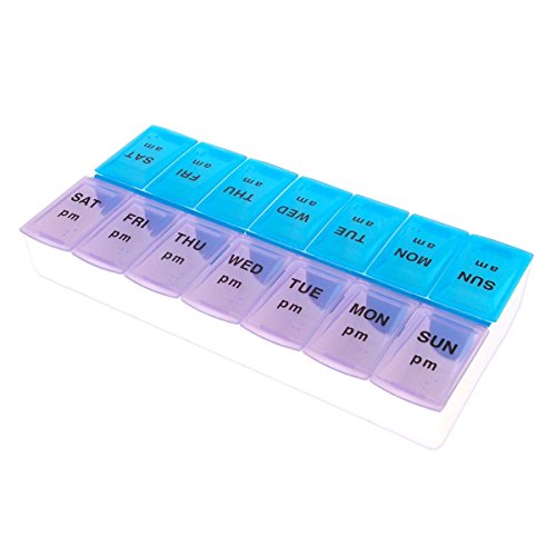 HealthAndYoga(TM) Pill Organizer Box with Snap Lids| 7-day AM/PM | Larger Compartments for Bigger Pills