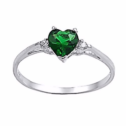 Jadyn: Heart-cut Simulated Emerald and IOF CZ Promise Friendship Ring 925 Silver, 3144