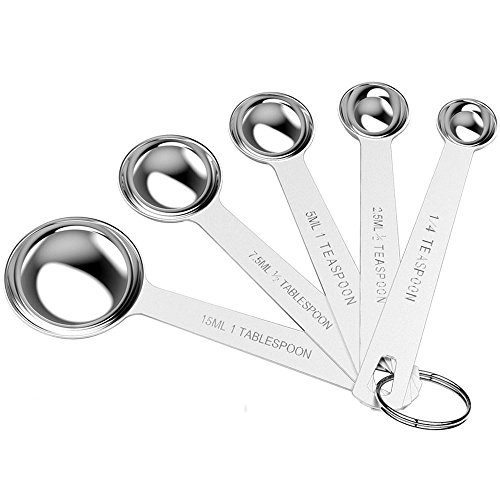 Kollea Stainless Steel Measuring Spoons for Dry and Liquid Ingredients, 5 Pieces Set