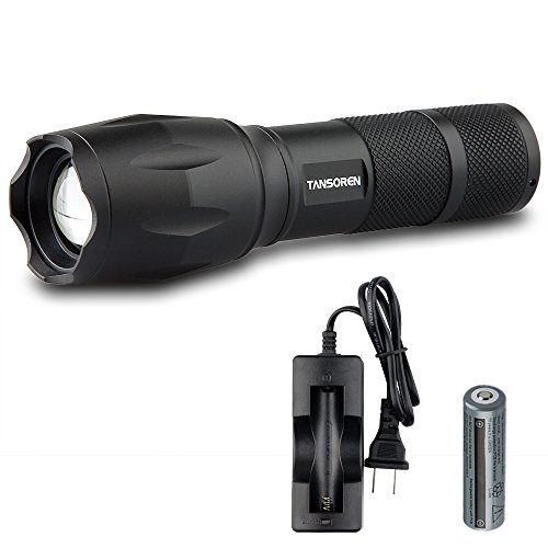 TANSOREN® Zoomable LED 900 Lumens Ultra Bright Tactical Waterproof Handheld Flashlight Bike Headlight Taillight Rechargeable 18650 Battery Charger