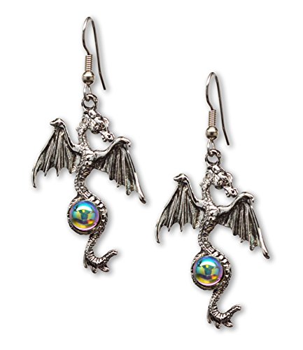 Mystical Gothic Dragon Pewter Earrings Medieval Renaissance Jewelry