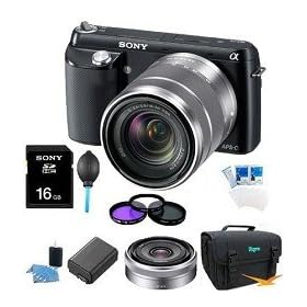 Sony NEX-F3K Camera built in flash with 18-55, 16mm f2.8 Ultimate Bundle (Black)