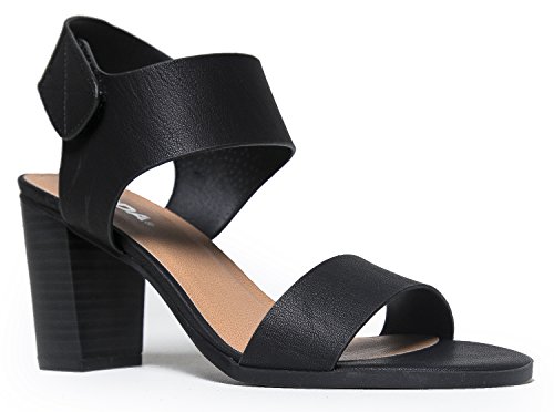 Peep Toe Sandal - Low Stacked Heel - Open Toe Ankle Heel Cutout Velcro Enclosure