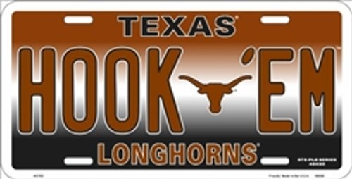 NCAA University of Texas HOOK 'EM Longhorns Metal Car License Plate Novelty Sign