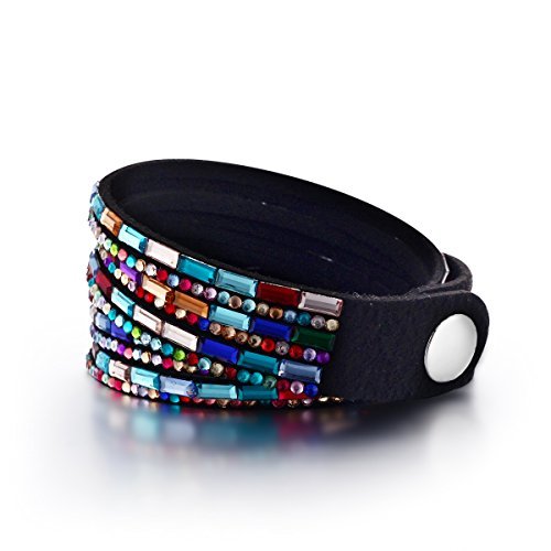 Yoshine® Fashion Leather Rhinestone Multilayer Bracelet Bangle,novelty Wrap Bracelets, Punk Folk Style Retro Bracelets,wide Leather Casual Adjustable Bracelet