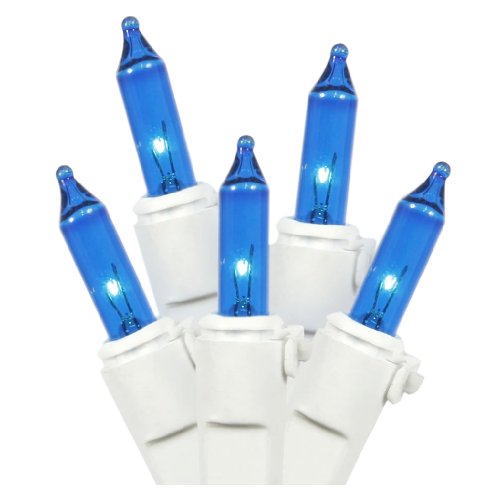 LiteSource 32302 - 20 Light White Wire Blue Miniature Christmas Light String Set with 3