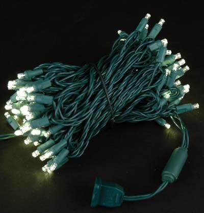 Novelty Lights, Inc. CGWA100 Commercial Grade LED Christmas Mini Light Set, Wide Angle Bulb (5MM), Warm White, Green Wire, 100 Light, 50' Long