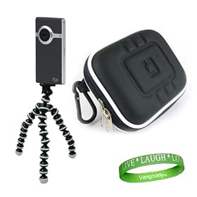 New Black UltraHD Video Camera Case for the Newest Model Flip Ultra 3rd Generation ( 4 GB , 8Gb , 1 Hours, 2 Hours) + Compatible Black Flip Ultra HD Tripod + Vangoddy Live * Laugh * Love Wrist band!!!