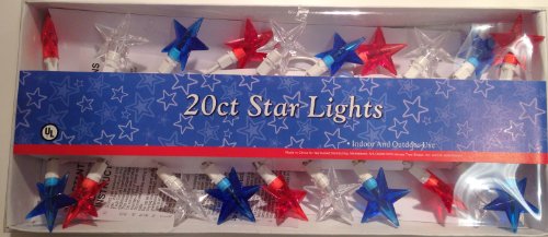 Set of 20 Red, White & Blue Stars Electric String Lights