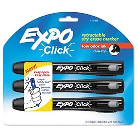 EXPO 1741918 - Click Dry Erase Markers, Chisel Tip, Black, 3 per Pack-SAN1741918