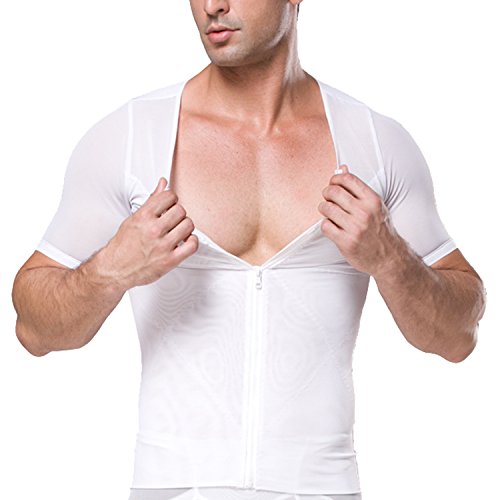 Tulucky Men's Short Sleeve Slimming Body Shirts Front Zipper Shaper Tank Tops