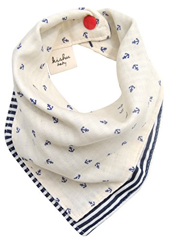 kishu baby Natural Nautical Reversible Bandana Bib, Ivory, One Size