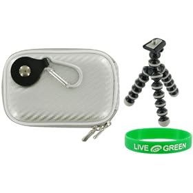 Hard Carrying Case (Candy Silver) and Premium Tripod for Flip MinoHD Camcorder Tribal Inkblot