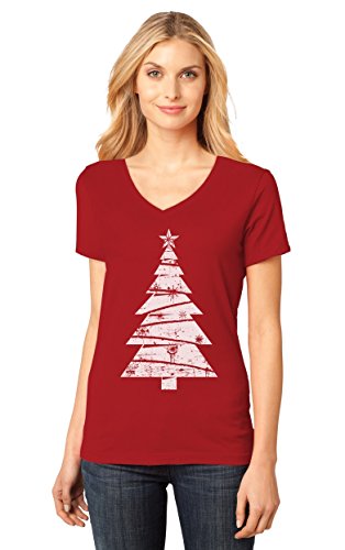 Big White Distressed Christmas Tree - Xmas Gift Idea V-Neck Women T-Shirt
