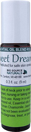 Sweet Dreams Essential Oil Blend 0.3 fl oz (9 ml) with essential plant oils of Nutmeg, Jasmine, Lavender, Rose, Roman Chamomile, Vanilla in Sweet Almond Oil for safe skin contact