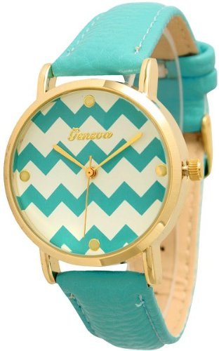 

Women's Geneva Chevron Style Leather Watch - Turquoise