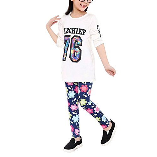 Weixinbuy 2-14 Years Girls Flower Feather Printed Comfy Leggings Pants