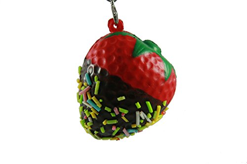 red strawberry with chocolate squishy cellphone charm by Kawaii