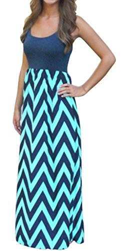 Cashsun Women Chevron Boho Summer Long Skirt Evening Party Dress, Navy XL