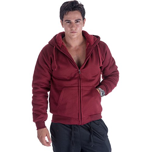 Algopix Similar Product 7 - Mens Zip Up Hoodie Sherpa Lined Red